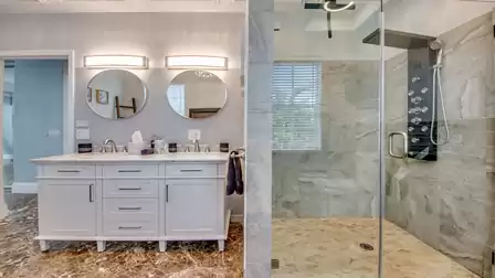 Walk-in LED shower with jetss