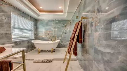 Ultra modern and fancy, the bathroom at Audrey Hepburn Suite