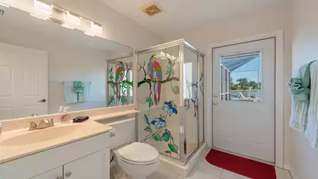 From the bathroom on the first floor you can go directly to the terrace and pool