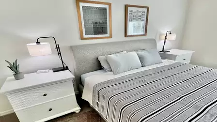 Nightstand with stylish lighting.