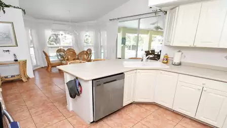 View from the kitchen to the dining area