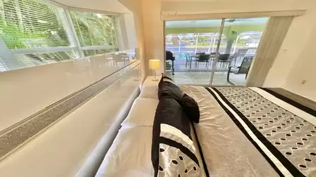 It's just a few steps from the bed to the terrace and the pool