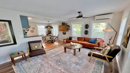 View into the open plan living room
