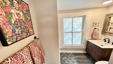 Bathroom with washbasin, shower and toilet