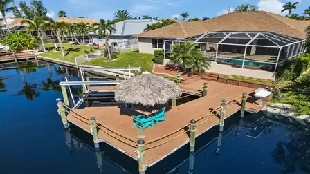 View of the pool area and the outdoor facilities of Villa Lupita