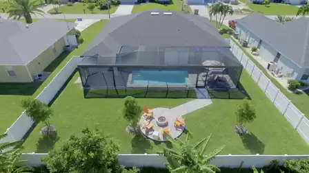 View from above of the back of the house and the garden