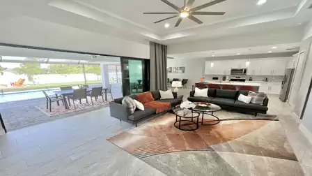 Large sliding doors can be opened to the terrace