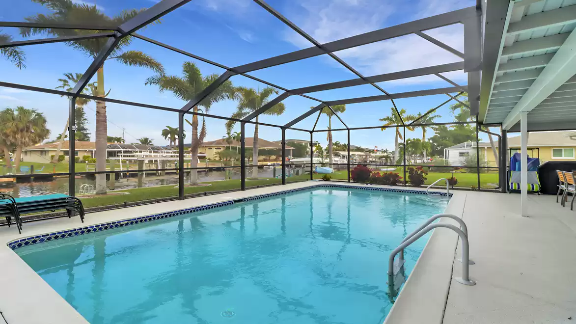 The electrically heated pool invites you to swim