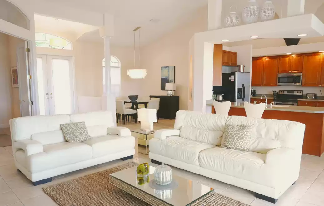 Open living concept in the living area with open kitchen, office and dining area