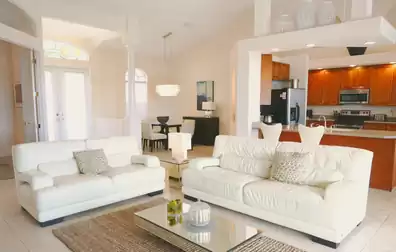 Open living concept in the living area with open kitchen, office and dining area