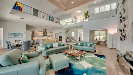 Open living concept with kitchen, dining area, and spacious living room