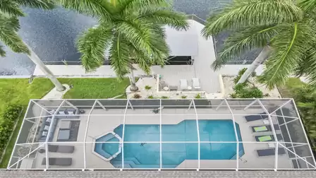 Bird's eye view of the terrace and the boat dock