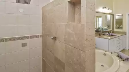 Shower and view into the bathroom