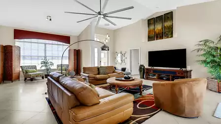 The living room with large-screen TV seen from a different angle