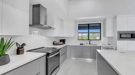 The kitchen combines functionality and style