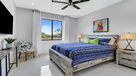Successful mix of styles in the second bedroom with double bed