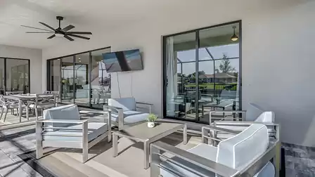 The cozy seating area on the terrace is the ideal place for socializing outdoors