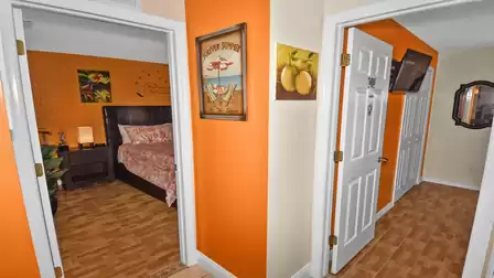 There is one bedroom on the right and one on the left
