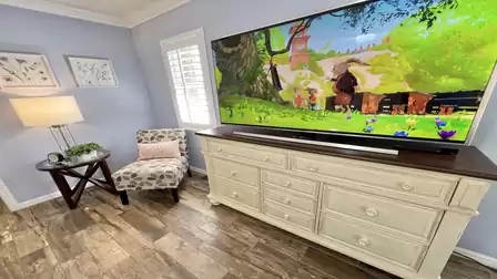 While the TV provides additional comfort, for a cozy movie night or to relax