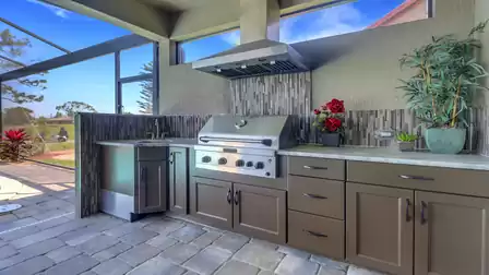 The modern outdoor kitchen is ideal for BBQ fans