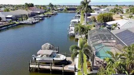 Air view of Villa Preziosa and overlooking the large canal 