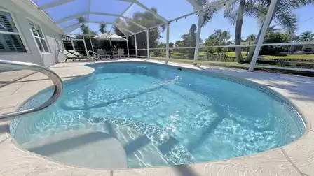 The crystal clear water of the pool invites you to swim.