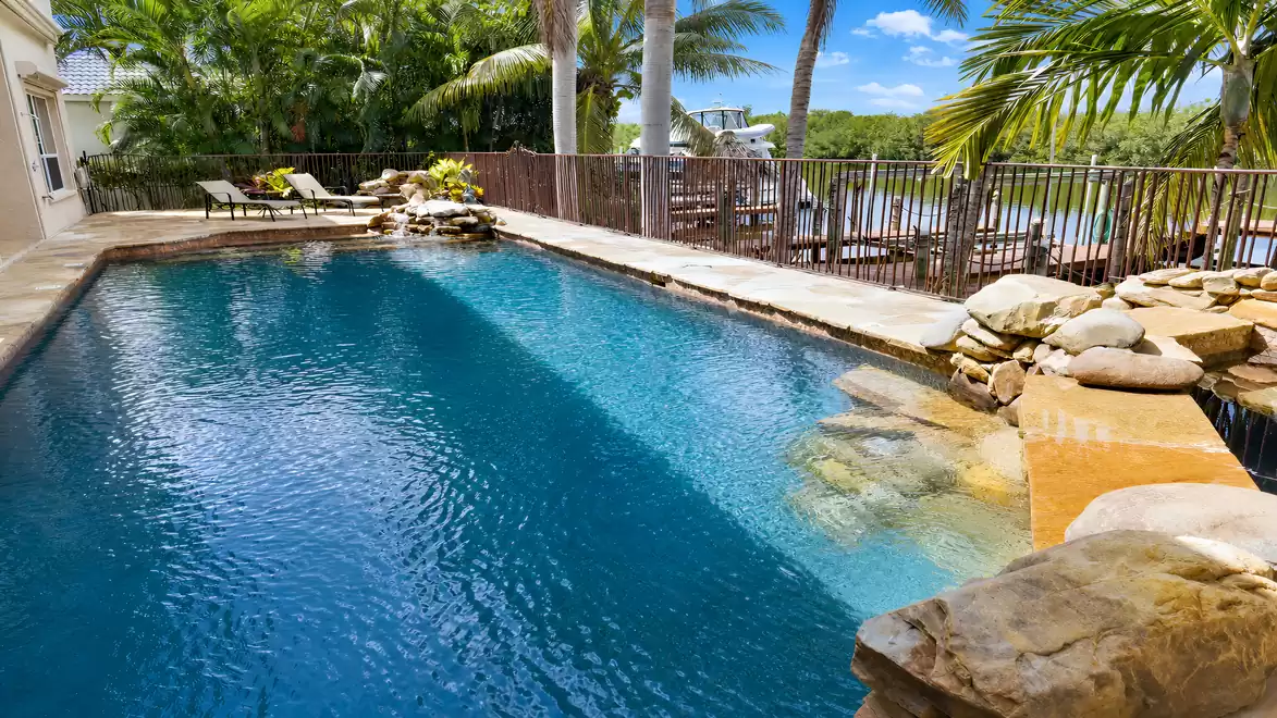 View of pool, canal and protected mangroves