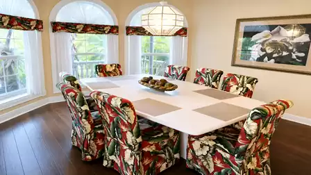 Eight guests can enjoy their meals together in the formal dining room