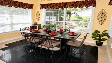 View from breakfast nook towards yhe pool padio