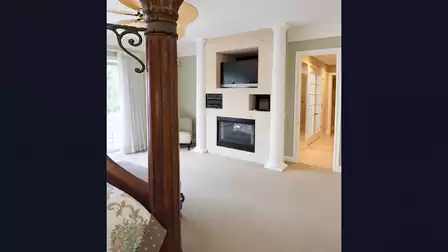 The fireplace creates a romantic atmosphere