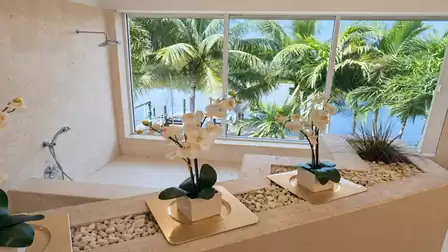 Unique bathroom with view of the Spreader Waterway