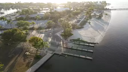 The two boat ramps and behind them the beach 