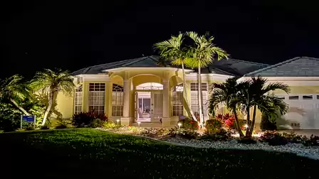 The illuminated Villa Rosegarden at night