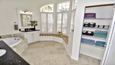 The modern design of the bathroom is quite impressive
