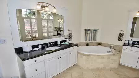The huge master bath includes both tub and shower, as well as two separate sinks