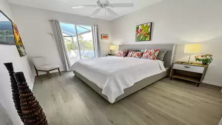 The 2nd bedroom has a King Size bed and access to the terrace