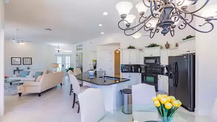 Great room, kitchen and dining area flow seamlessly into each other
