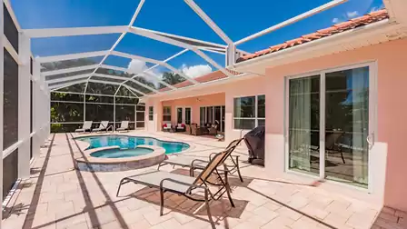 The pool area faces south and enjoys lots of sunshine