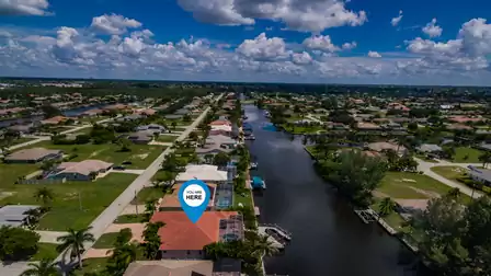 View of the long canal and the surrounding area