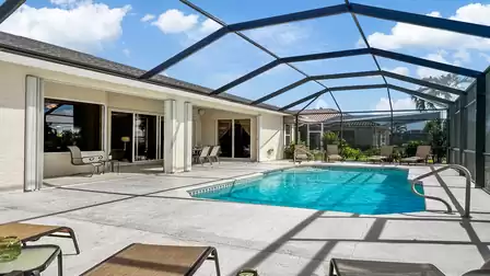 View over the terrace to the pool