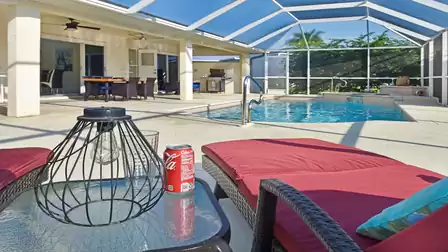 View of the pool and the covered terrace
