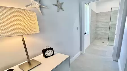 View from bedroom into bathroom