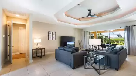 View over living room to the terrace