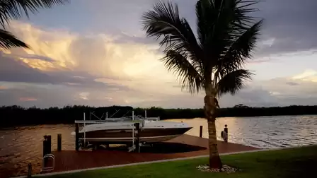 The boat dock at sunset