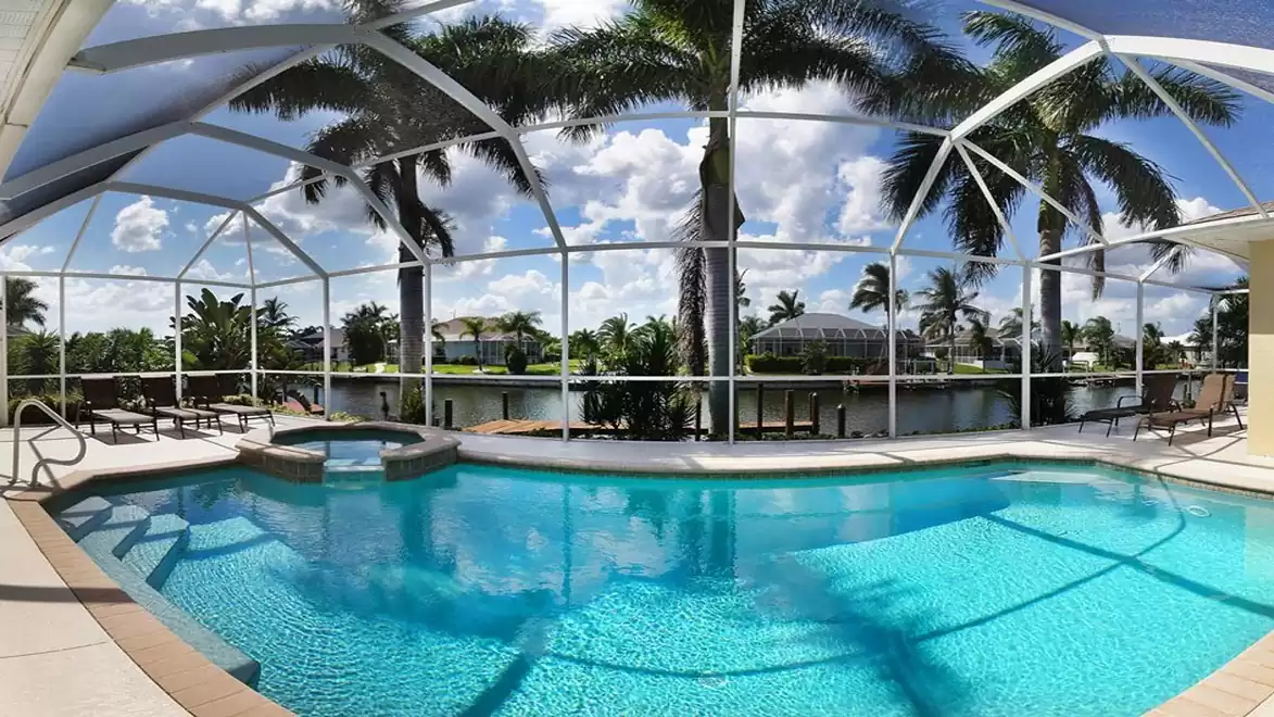 View across pool to the Gulf access canal