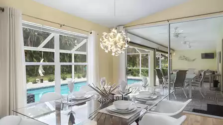 The dining room, too, is a showpiece of tasteful modern design