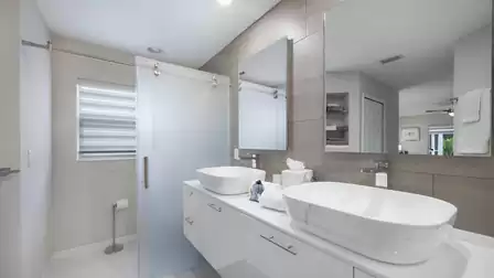The shape of the washbasins is unusual.