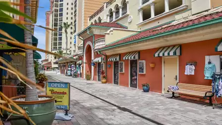 The shopping mile is bright and colorful