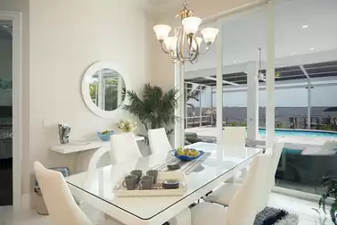 The dining room opens to the patio