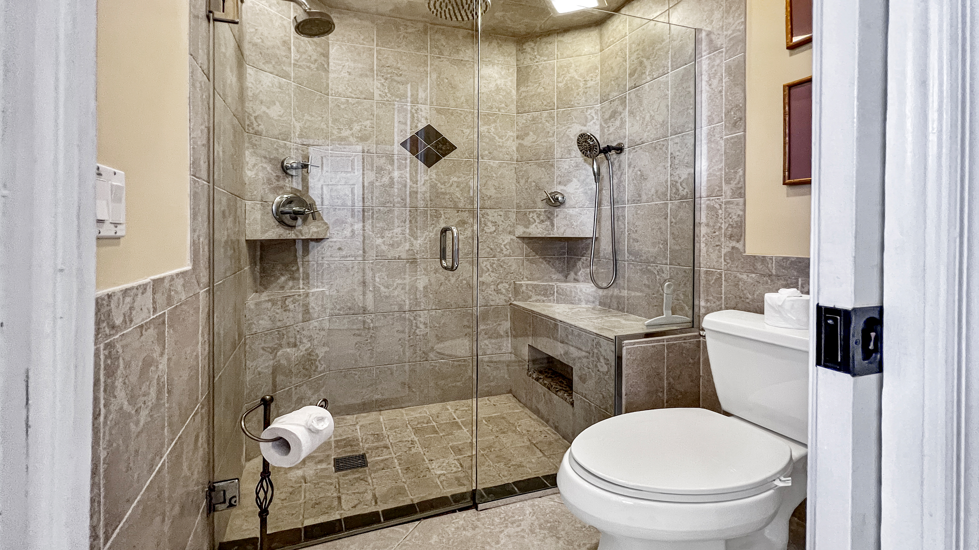 Separate toilet with walk-in shower